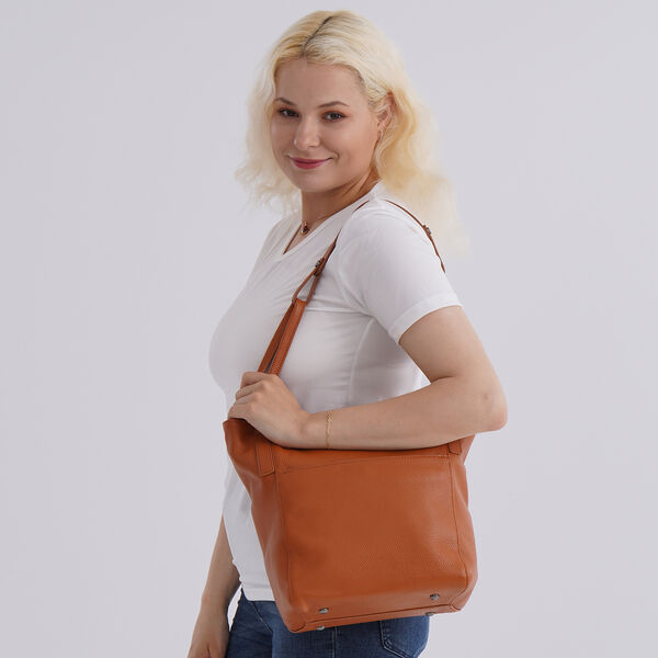 Tragetasche aus echtem Leder mit Magnetverschluss und Fächern, 34×14×29 cm, Braun image number 1