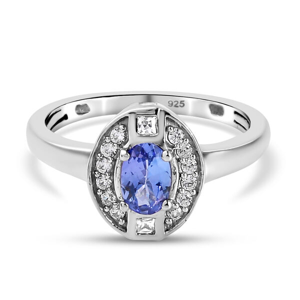 Tansanit und Zirkon Ring 925 Silber platiniert  ca. 0,70 ct