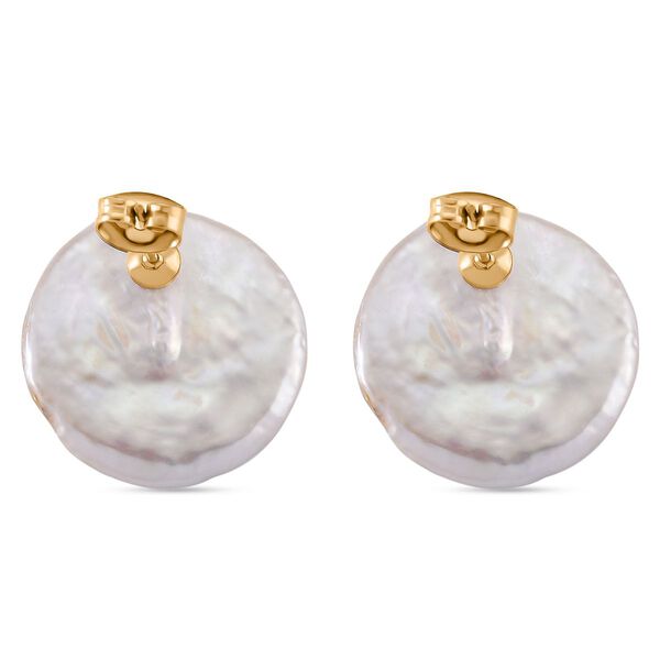 Wei&szlig;e S&uuml;&szlig;wasser Perle Ohrringe Reiner Edelstahl Gelb image number 4