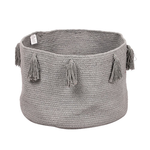 Aufbewahrungskorb aus 100 % Baumwolle mit Quasten, 45x45x30 cm, Grau image number 0