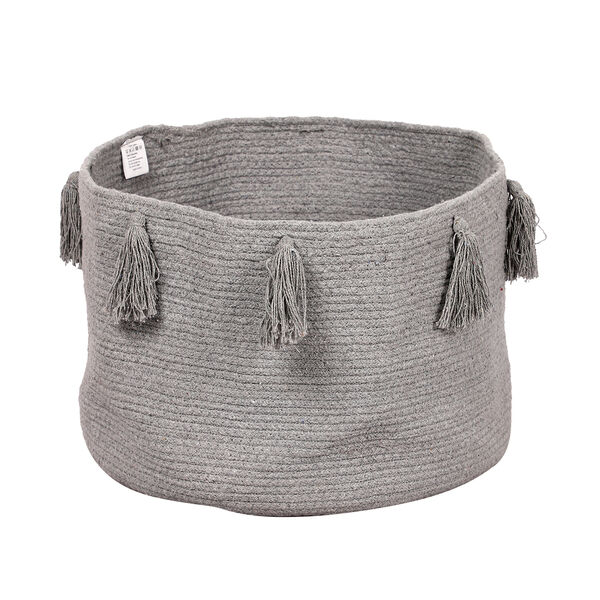 Aufbewahrungskorb aus 100 % Baumwolle mit Quasten, 45x45x30 cm, Grau