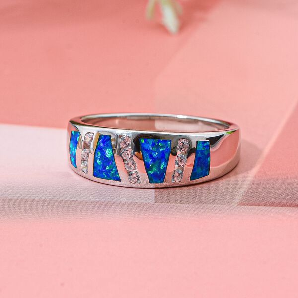 Simulierter blauer Opal und Zirkonia-Ring image number 1