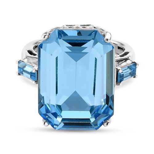 LUSTRO STELLA Österreichischer Aquamarin Kristall Ring 925 Silber Platin-Überzug image number 0
