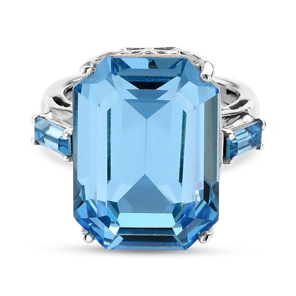 LUSTRO STELLA &Ouml;sterreichischer Aquamarin Kristall Ring 925 Silber Platin-&Uuml;berzug