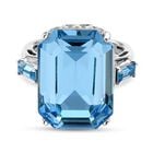 LUSTRO STELLA Österreichischer Aquamarin Kristall Ring 925 Silber platiniert (Größe 16.00)
