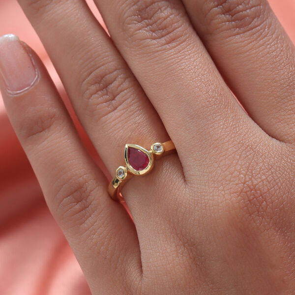 Fissure gef&uuml;llt Rubin und Zirkon Ring 925 Silber vergoldet  ca. 1,24 ct image number 3