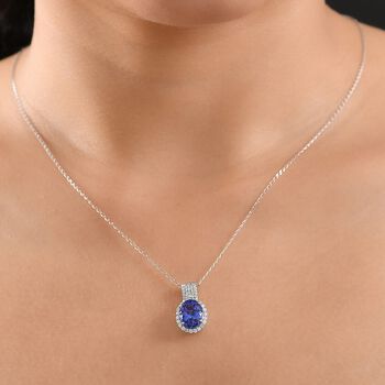 RHAPSODY zertifizierter und gepr&uuml;fter AAAA Tansanit und VS-EF Diamant Anh&auml;nger mit 50cm Kette in 950 Platin - 3,65 ct.