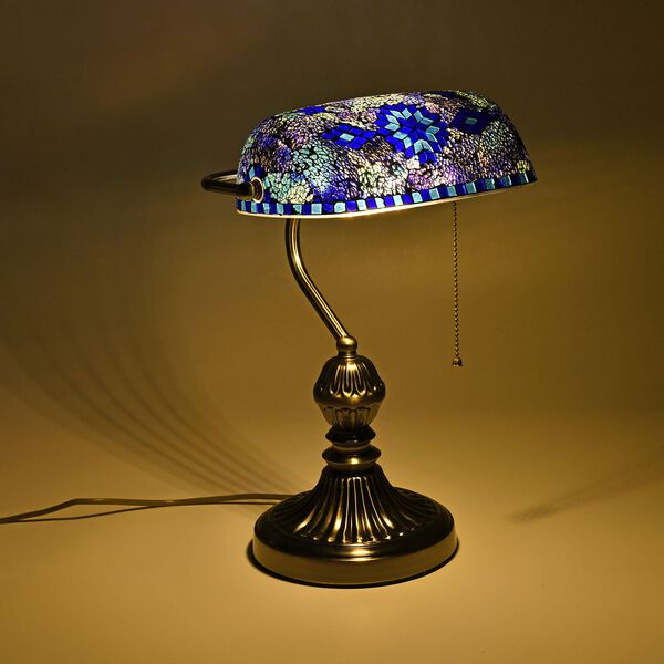 Handgefertigte Mosaik Kunst Bankerlampe, saphirblau Glühbirne nicht enthalten image number 5