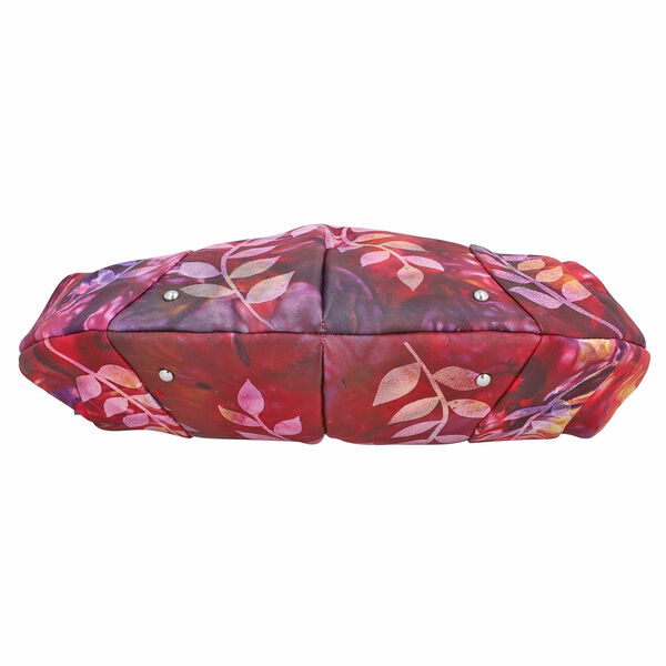 SUKRITI: Handbemalte Hobo-Tasche aus Leder, Blättermuster, Rot-Lila-Gelb image number 4