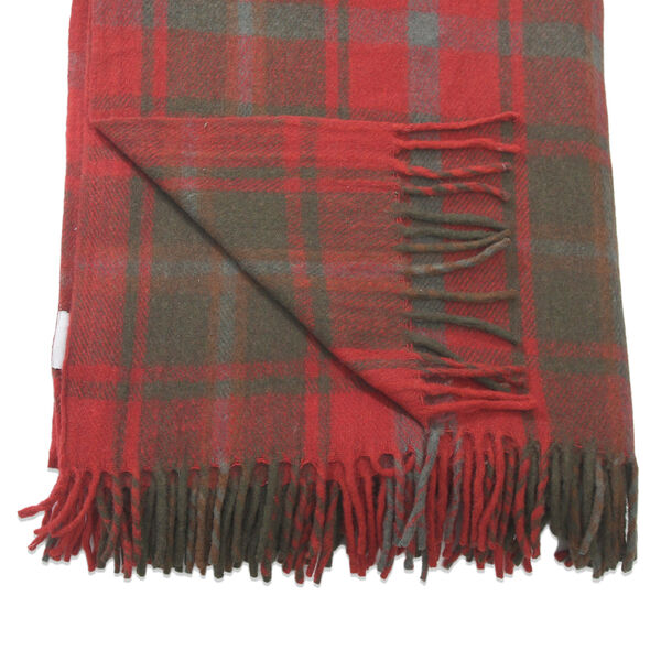 Wolldecke mit Fransen, 130x170, Schottenmuster, Grün/rot image number 4