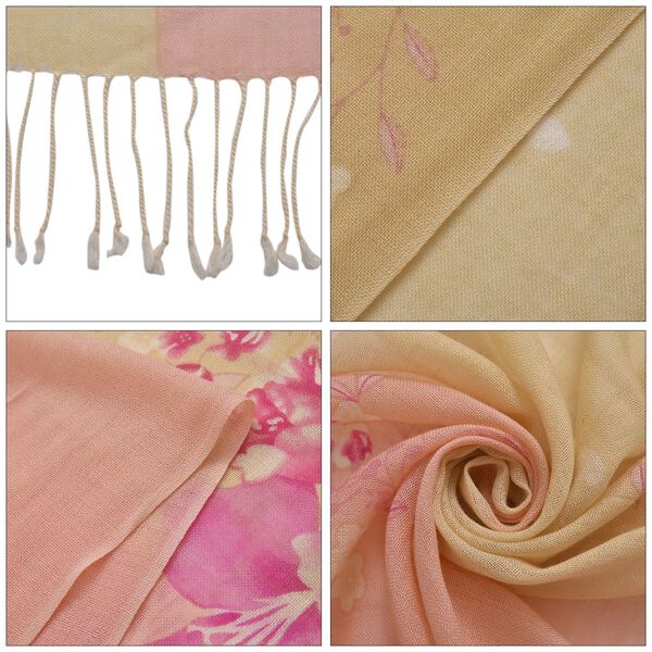 100% Merino Wollschal mit Quasten, rosa Blumenmuster image number 4