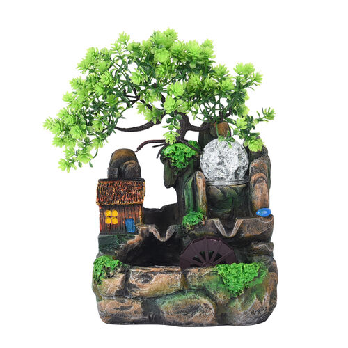 Zimmerbrunnen mit LED-Licht und Nebel, Größe 20x16x27 cm, Haus und Kugel  image number 0