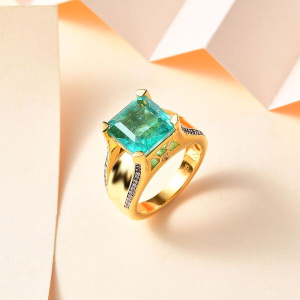 Smaragd Triplett Quarz und Zirkon Ring -  6,04 ct. image number 2