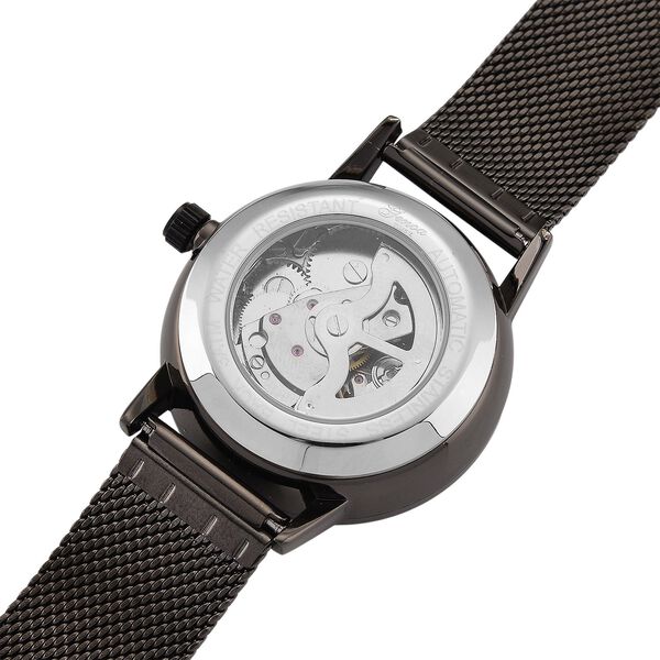 GENOA TIME - V2 Automatik Armbanduhr, Geh&auml;use 316 Edelstahl Sonnenschein Zifferblatt mit wei&szlig;em Diamant Edelstahl Mesharmband, schwarz image number 8