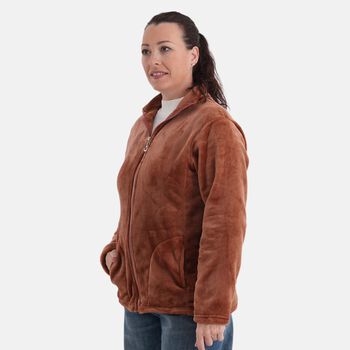 LA MAREY Jacke aus Samt mit Rei&szlig;verschluss, Gr&ouml;&szlig;e L/XL, Braun