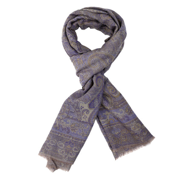 Premium Kollektion - gewebter Schulterschal, Natur Seide und Wolle, Jamawar Design, 70x200 cm, Lavendel image number 4