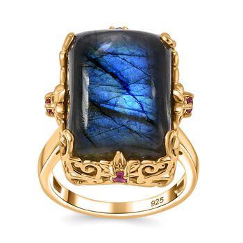 AAA Labradorit und Rhodolith Granat Ring - 18,80 ct.