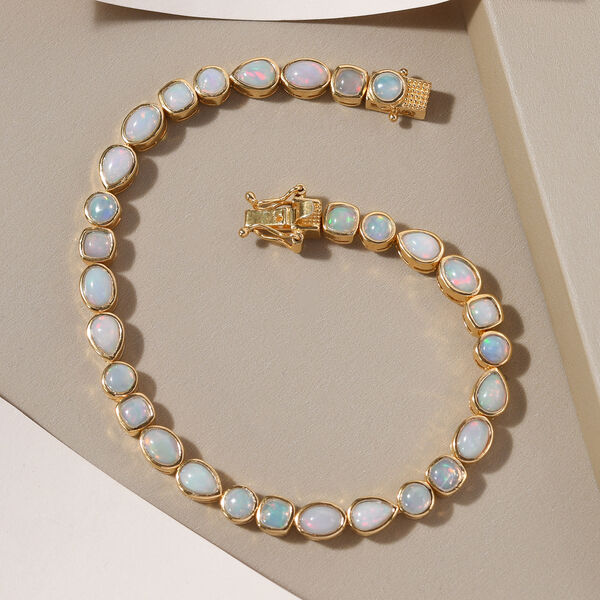 Nat&uuml;rliches, &auml;thiopisches Opal-Armband, ca. 20 cm, 925 Silber vergoldet ca. 7,04 ct image number 2