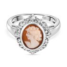 Italienische Kamee Ring aus Conch-Muschel, Messing, Silberfarben, (Größe 17.00)