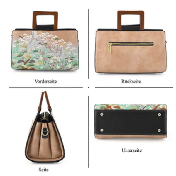 Florale Kunstprint Clutch-Crossbody-Tasche, 30 x 13 x 19 cm, Apricot image number 4