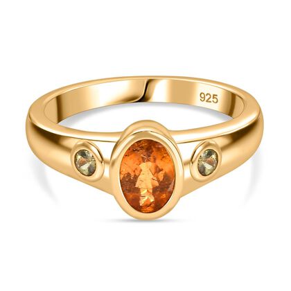 AA Spessartin Granat, Demantoid Granat Ring 925 Silber 750 Gelbgold Vermeil (Gr&ouml;&szlig;e 21.00) ca. 1,14 ct