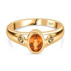 AA Spessartin Granat, Demantoid Granat Ring 925 Silber 750 Gelbgold Vermeil (Größe 21.00) ca. 1,14 ct