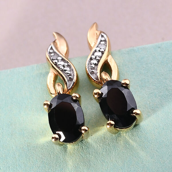 Schwarzer Spinell und Diamant Ohrringe 925 Silber vergoldet ca. 1,39 ct image number 2