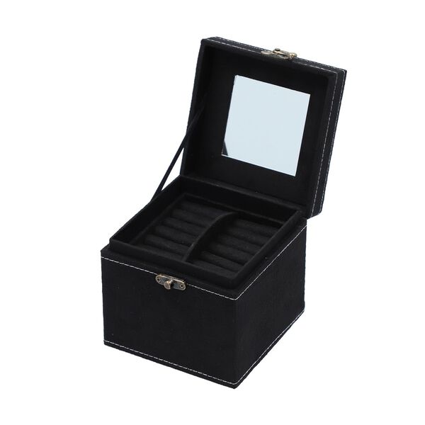 Schmuckkästchen aus Samt mit Spiegel, Schloss und Griff, 3 Ebenen, Schwarz image number 4