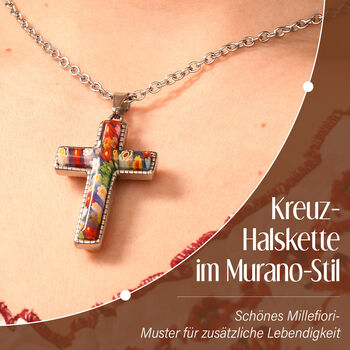 Kreuz-Halskette im Murano-Stil, 60cm