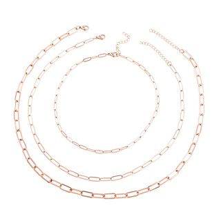 EVER TRUE 3er- Set - Büroklammerketten ca. 46 cm, 56 cm, 65 cm, 316L Edelstahl Roséfarben