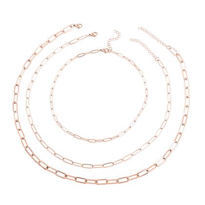EVER TRUE 3er- Set - B&uuml;roklammerketten ca. 46 cm, 56 cm, 65 cm, 316L Edelstahl Ros&eacute;farben