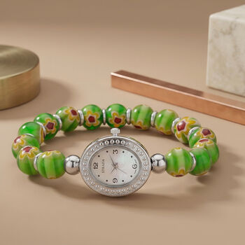 STRADA flexible gr&uuml;ne Armbanduhr im Murano-Stil, Japanisches Uhrwerk