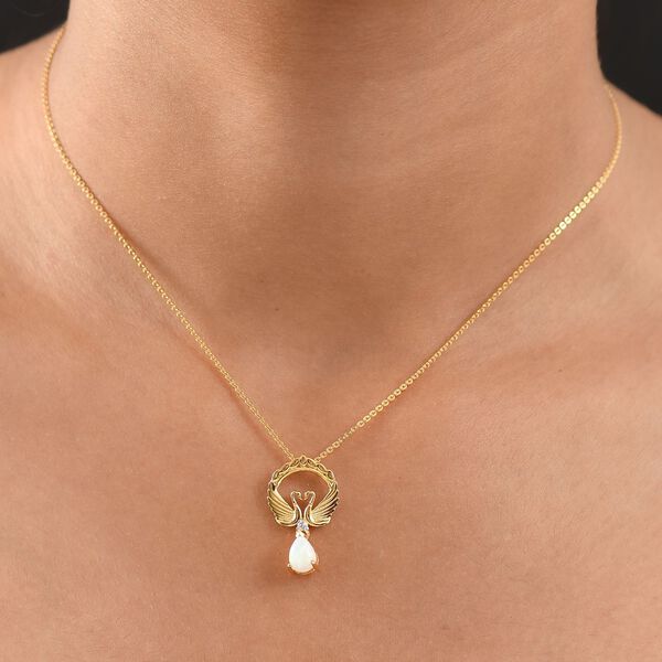 D'Joy AA Nat&uuml;rlicher, &auml;thiopischer Welo Opal, Wei&szlig;er Zirkon Schmuckset ca. 50 cm 925 Silber 750 Gelb Vergoldet ca. 0.55 ct image number 3