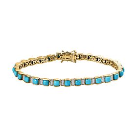 Sleeping Beauty Türkis, weißer Zirkon Armband ca. 20 cm 925 Silber vergoldet ca. 10.15 ct