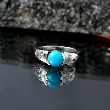 D'Joy Sleeping Beauty T&uuml;rkis, Moissanit Ring 925 Silber platiniert (Gr&ouml;&szlig;e 19.00) ca. 1,35 ct