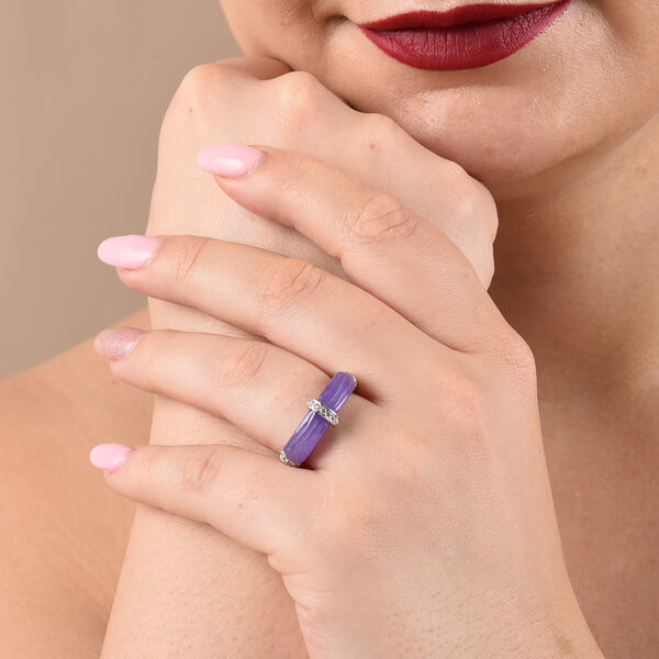 Lila Jade und Zirkon Ring 925 Silber Rhodium-&Uuml;berzug image number 3