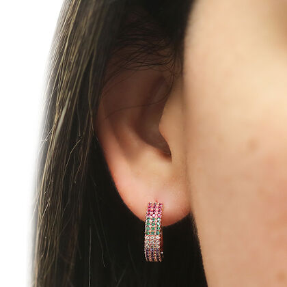 AAA Mehrfarbige Zirkonia Ohrringe, Nickelfreies Messing ros&eacute;vergoldet