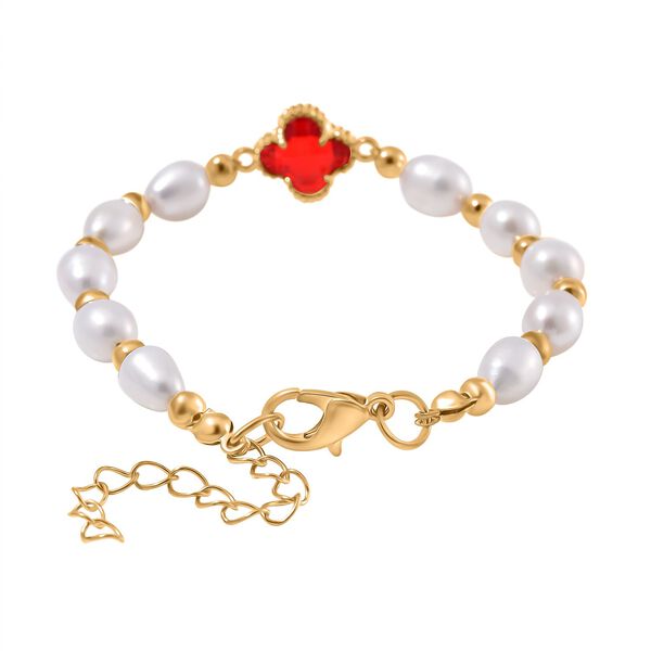 Glas, Wei&szlig;e S&uuml;&szlig;wasser Perle Armband BR-Stretch Standard gelb vergoldet image number 3