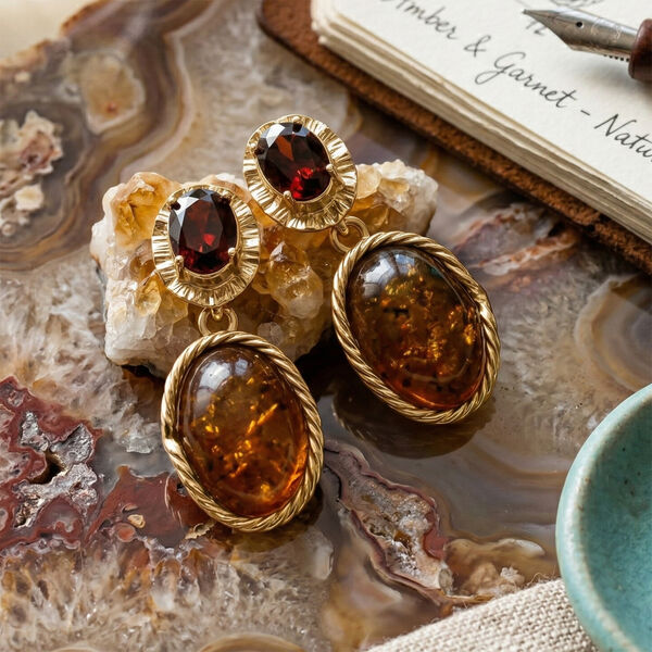Nat&uuml;rlicher Baltischer Bernstein, Ohrringe 925 Silber vergoldet image number 1