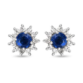 Kaschmir Kyanit und wei&szlig;e Zirkon Ohrringe, 925 Silber platiniert ca. 1,49 ct