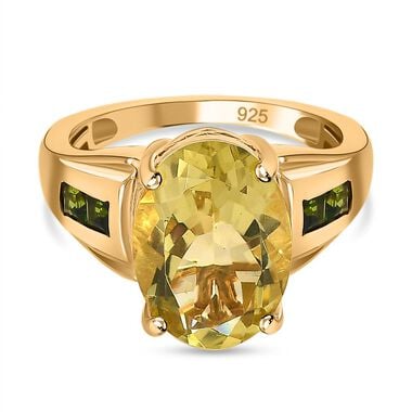 Ouro Verde-Quarz, Natürlicher Chromdiopsid Ring, 925 Silber Gelbgold Vermeil, (Größe 18.00) ca. 5.88 ct