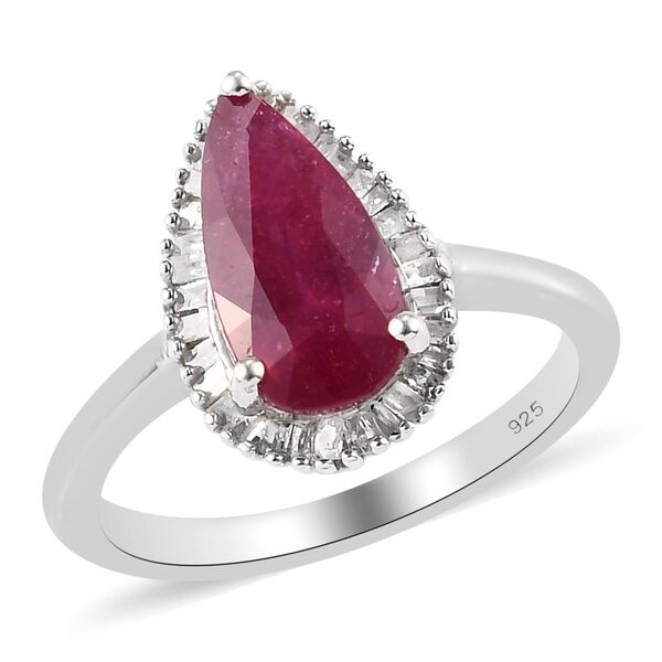 Afrikanischer Rubin und Diamant Halo Ring 925 Silber Platin-&Uuml;berzug image number 4