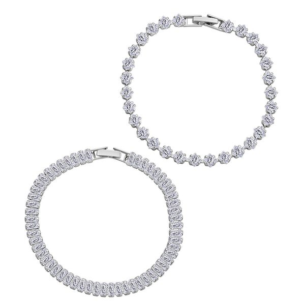 2er Set - Wei&szlig;er Zirkonia Armband ca. 19 cm, Nickelfreies Messing