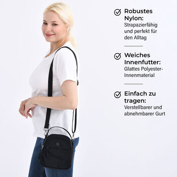 Nylon Crossbody Tasche in Schwarz mit Rei&szlig;verschluss