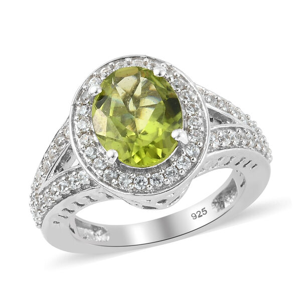 Natürlicher Peridot und Zirkon Ring 925 Silber platiniert  ca. 3,01 ct image number 4