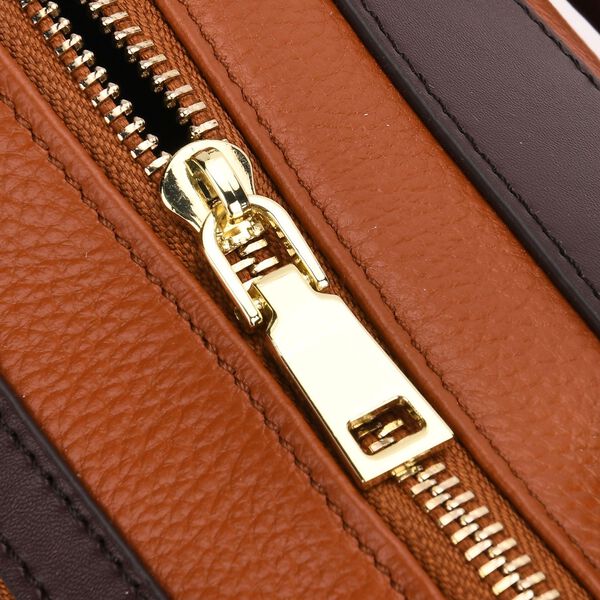 Crossbody Tasche aus 100% echtem Leder mit gemustertem Schulterriemen, 25,5x13x13,5cm, Braun image number 7