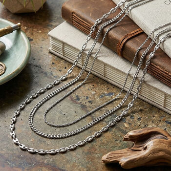 3er Set - Kugelkette 40 cm,  Gliederkette 45 cm, Ankerkette 55 cm, Edelstahl, Silberfarben