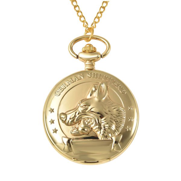 Strada - Taschenuhr im Sch&auml;ferhund Design, japanisches Uhrwerk, goldfarben