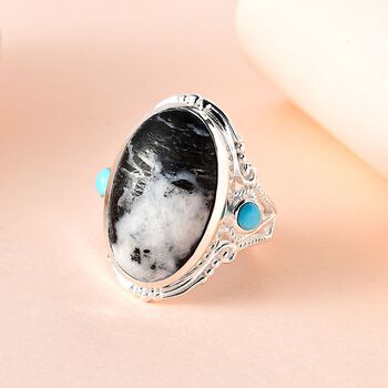 Wei&szlig;er B&uuml;ffel und Sleeping Beauty T&uuml;rkis-Ring - 12,84 ct.