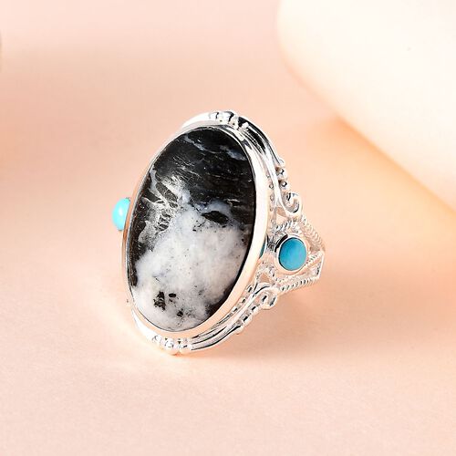 Weißer Büffel und Sleeping Beauty Türkis-Ring - 12,84 ct. image number 1